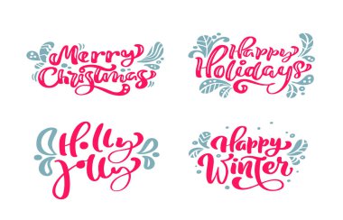 Vektör metin yazı kaligrafik Merry Christmas tasarım kartı şablonu ayarlayın. Yaratıcı tipografi tatil tebrik hediye Poster için. Hat yazı tipi stili afiş