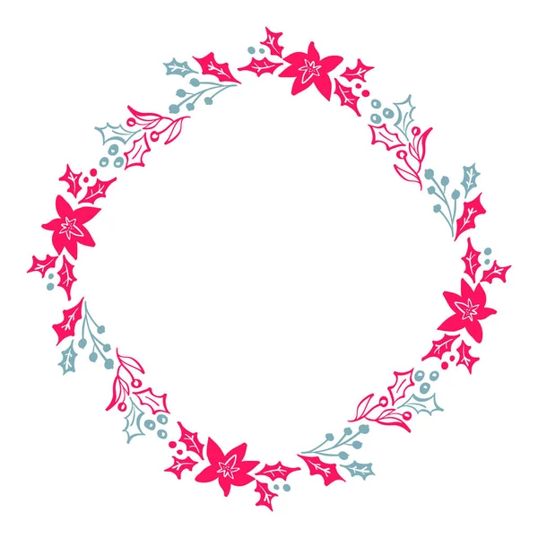 Natal mão desenhada grinalda vermelho e azul Floral Winter Design Elementos isolados no fundo branco para o projeto retro florescer. Caligrafia vetorial e ilustração de letras — Vetor de Stock