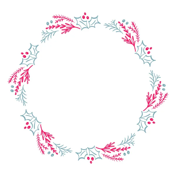 Natal mão desenhada grinalda vermelho e azul Floral Winter Design Elementos isolados no fundo branco para o projeto retro florescer. Caligrafia vetorial e ilustração de letras — Vetor de Stock