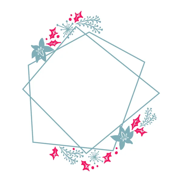 Boże Narodzenie ręcznie rysowane wieniec geometria ramki stylizowane placu dla karty z kwiatów i liści. Ilustracja wektorowa skandynawskie z miejscem na Twój tekst — Wektor stockowy