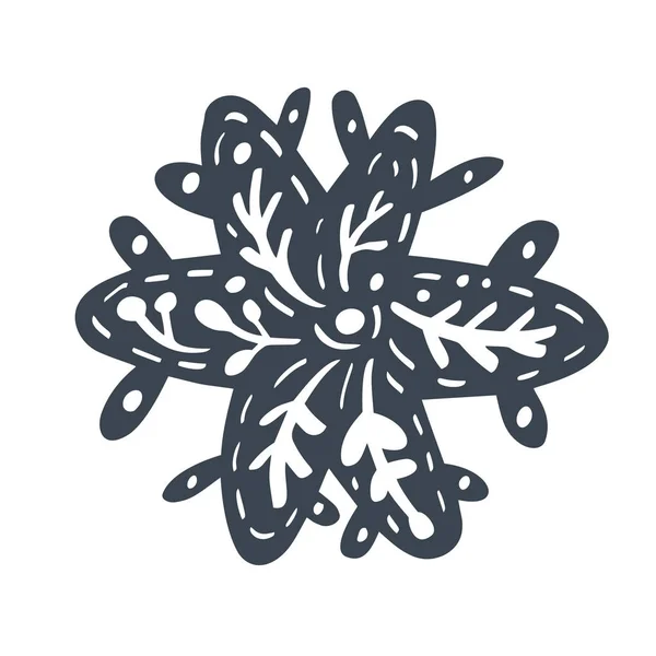 Skandinavische Handzeichnung Schneeflocken Zeichen. Winter Design Element Vektor Illustration. schwarzes Schneeflockensymbol isoliert auf weißem Hintergrund. Schneeflockensilhouetten. Symbol für Schnee, Urlaub, Kälte — Stockvektor