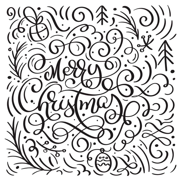 繁栄と白い背景上でメリー クリスマス ベクトル書道落書きのクリスマス要素。豪華なギフト包装紙、t シャツ、グリーティング カードの美しいパターン — ストックベクタ