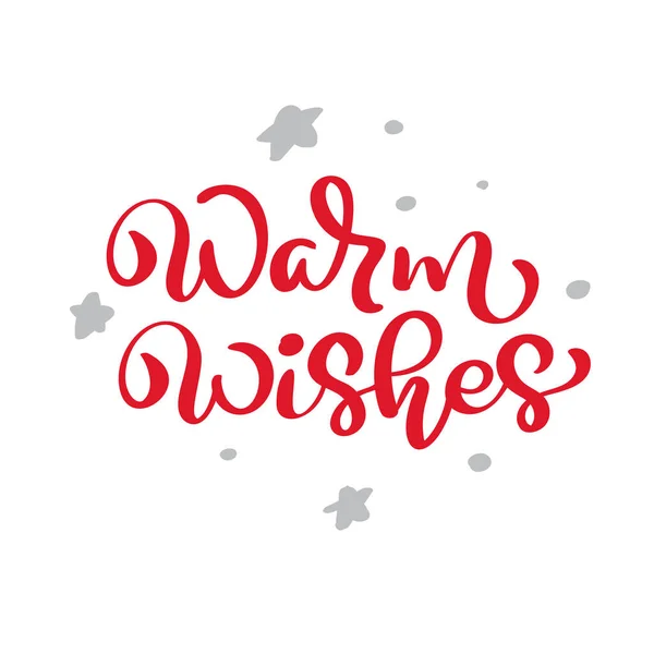 Warm Wishes rojo Navidad caligrafía vintage texto vectorial con dibujo de invierno decoración florecer escandinavo. Para el diseño del arte, estilo del folleto de la maqueta, cubierta de la idea de la bandera, folleto impreso folleto — Vector de stock