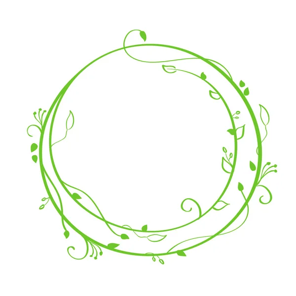 Groene Vector Hand getrokken kalligrafische ronde. Voorjaar bloeien ontwerpelement. Bloemen licht stijl decor voor wenskaart, web, bruiloft en print. Geïsoleerd op een witte achtergrond kalligrafie en belettering — Stockvector