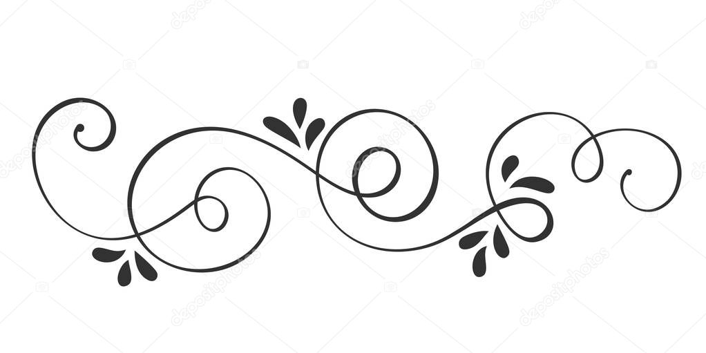 Vector Hand Drawn Calligraphic Spring Flourish Design Elements. Floral light style decor for web, wedding and print. Isolated on white background Calligraphy and lettering illustration