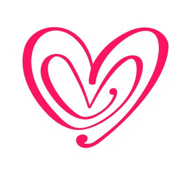 Çift kırmızı vektör Sevgililer günü el kaligrafi kalpler çekilmiş. Tatil tasarım öğesi Sevgililer. Web, Düğün ve yazdırma için simge aşk dekor. İzole hat yazı illüstrasyon