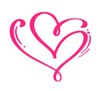 Çift kırmızı vektör Sevgililer günü el kaligrafi kalpler çekilmiş. Tatil tasarım öğesi. Simge Sevgililer aşk dekor web, Düğün ve yazdırma için. İzole hat yazı illüstrasyon