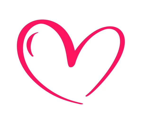 Red Vector Valentines Day Hand Drawn Calligraphic Heart. Élément Design vacances Saint-Valentin. Icône décor amour pour le web, mariage et impression. Illustration de lettrage calligraphie isolée — Image vectorielle