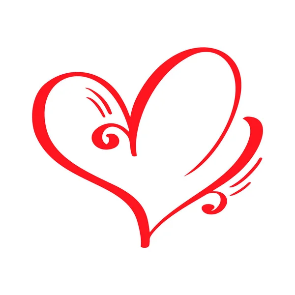 Červený vektor valentinky den ručně kreslenou kaligrafické srdce. Holiday Design prvek valentine. Ikona lásky výzdoba pro web, svatbě a tisku. Izolované kaligrafie písma ilustrace — Stockový vektor