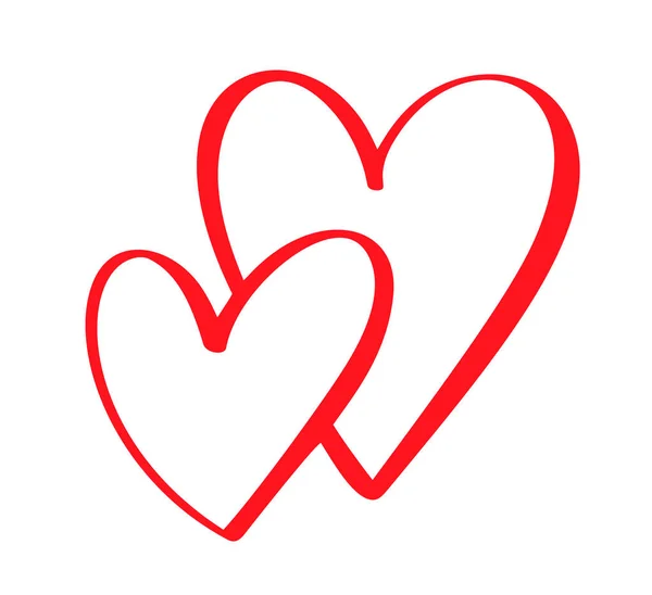 Para Red wektor Walentynki ręcznie rysowane kaligraficzny dwa serca. Holiday Design element valentine. Ikona stylu miłości dla sieci web, ślub i drukowania. Na białym tle ilustracja kaligrafia napis — Wektor stockowy