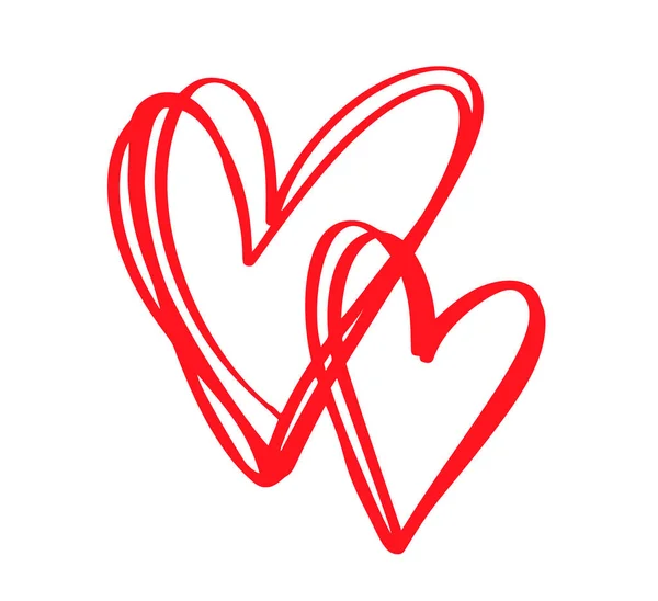 Pár červený vektor valentinky den ručně tažené kaligrafické srdce. Holiday designový prvek. Ikona lásky výzdoba pro web, svatbě a tisku. Izolované kaligrafie písma ilustrace — Stockový vektor