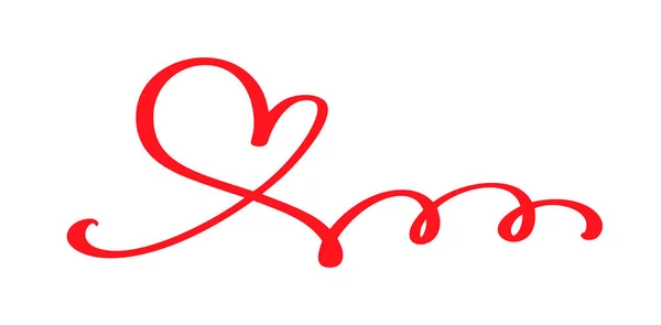 Rode Vector Valentijnsdag Hand getrokken kalligrafische hart. Vakantie Design element Valentijn. Pictogram liefde decor voor web, bruiloft en afdrukken. Geïsoleerde kalligrafie belettering illustratie — Stockvector