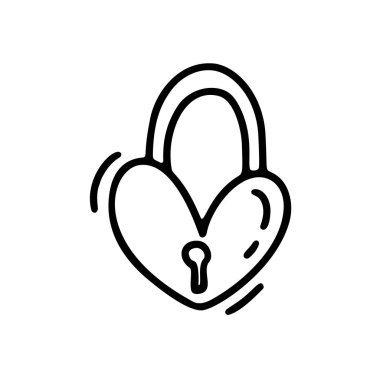 Vektör monoline şirin kilit formu kalbinde. Sevgililer günü el çekilmiş simgesi. Tatil kroki doodle tasarım öğesi Sevgililer. dekor web, Düğün ve yazdırma için seviyorum. İzole illüstrasyon
