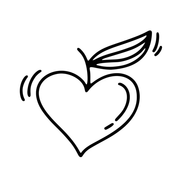 Vector enda typ alla hjärtans dag Hand dras kalligrafiska Apple i form av hjärta. Holiday skiss doodle Design element valentine. Ikonen kärlek inredning för webben, bröllop och print. Isolerade illustration — Stock vektor