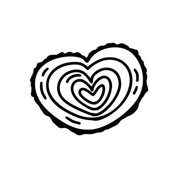 Vector monoline Valentines Day Corazón de madera estilizado dibujado a mano. Bosquejo de vacaciones doodle elemento de diseño de San Valentín. Icono amor decoración para web, boda e impresión. Ilustración aislada — Vector de stock