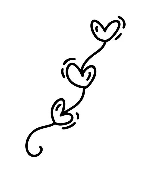 Yürekleri Monoline sevimli garaland. Vektör simge Sevgililer günü el çekilmiş. Tatil kroki doodle tasarım öğesi Sevgililer. dekor web, Düğün ve yazdırma için seviyorum. İzole illüstrasyon — Stok Vektör