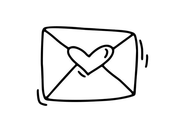 Vector monoline envelop. Valentines Day Hand Drawn icon. Hart vakantie schets doodle Design element Valentijn. hou van decor voor web, bruiloft en afdrukken. Geïsoleerde illustratie — Stockvector