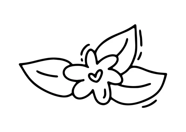 Vektor Monolin Blume mit Herz. Valentinstag handgezeichnete Ikone. Urlaub Skizze Doodle Design Pflanze Element Valentin. Liebe Dekor für Web, Hochzeit und Print. Vereinzelte Illustration — Stockvektor