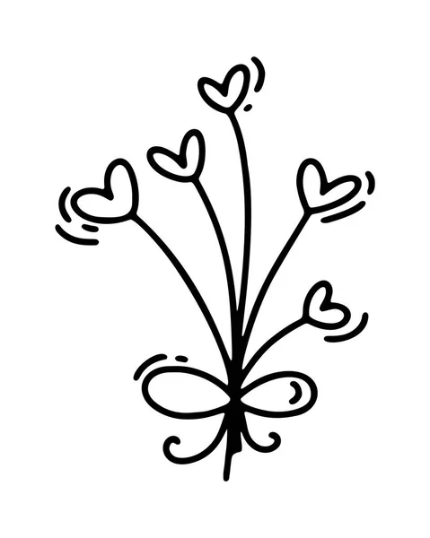 Vector enda typ blommor med hjärtan. Alla hjärtans dag Hand dras ikonen. Holiday skiss doodle Design växt element valentine. älska inredning för webben, bröllop och print. Isolerade illustration — Stock vektor