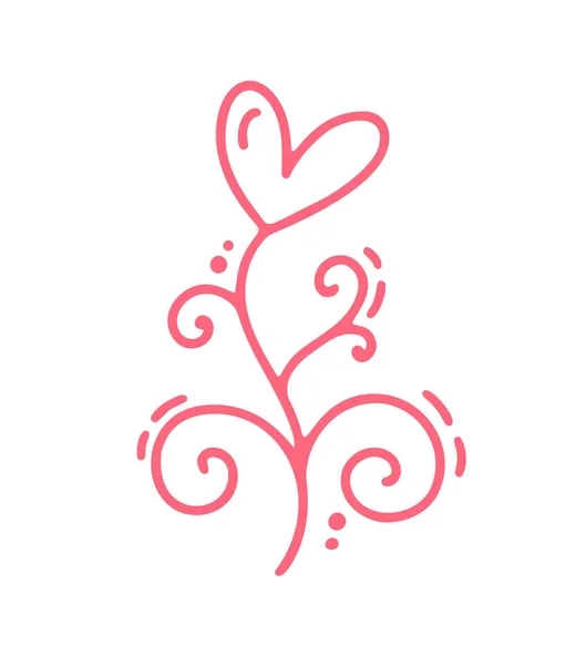 Vintage Pink Vector flor de monolina con corazón. Día de San Valentín mano dibujado icono. Bosquejo de vacaciones doodle Diseño planta elemento valentine. amor decoración para web, boda e impresión. Ilustración aislada — Archivo Imágenes Vectoriales