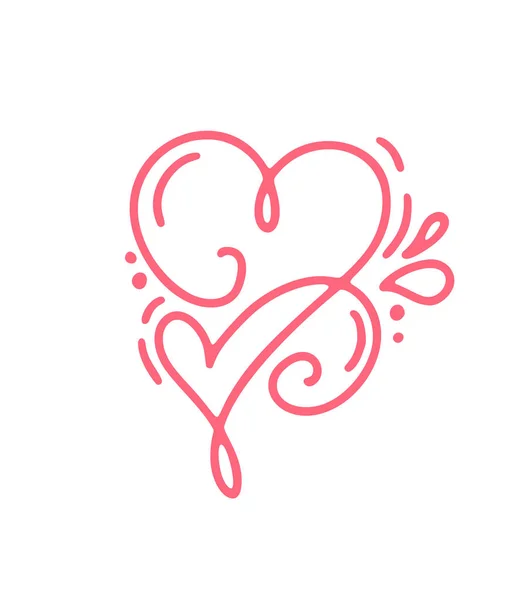 カップル モノライン赤ベクトル バレンタインデー手描画カリグラフィ 2 心。休日のデザイン要素のバレンタイン。結婚式や印刷、web のアイコン愛の装飾。孤立した書道文字図 — ストックベクタ