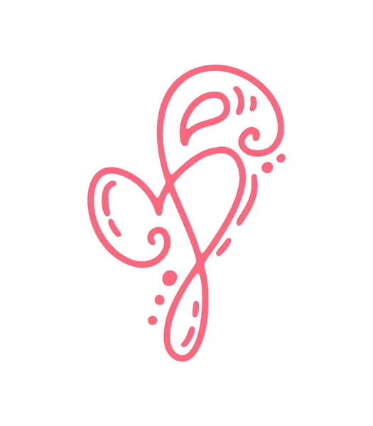 Vintage pembe vektör monoline çiçek kalp ile. Sevgililer günü el çekilmiş simgesi. Tatil kroki doodle tasarım bitki öğe Sevgililer. dekor web, Düğün ve yazdırma için seviyorum. İzole illüstrasyon — Stok Vektör