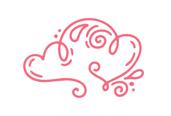 カップル モノライン赤ベクトル バレンタインデー手描画カリグラフィ 2 心。休日のデザイン要素のバレンタイン。結婚式や印刷、web のアイコン愛の装飾。孤立した書道文字図 — ストックベクタ