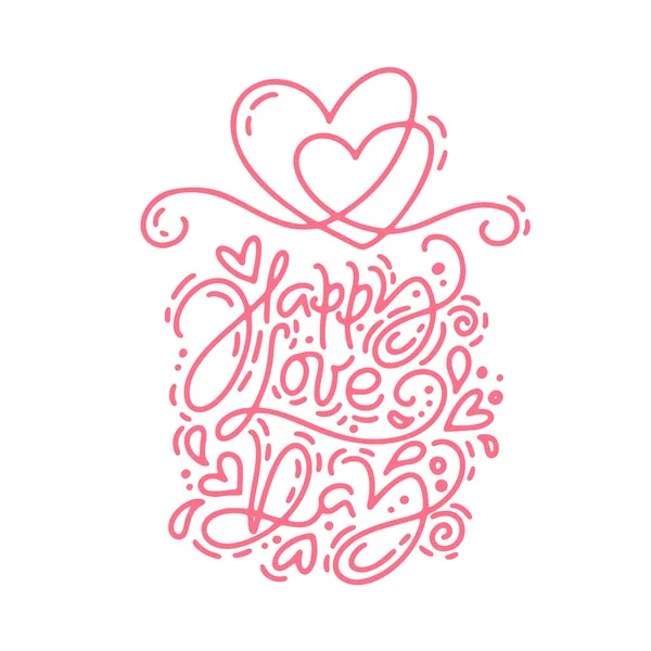 Red Vector monoline caligrafía frase Feliz Día del Amor. Día de San Valentín Letras dibujadas a mano. Heart Holiday sketch doodle Tarjeta de San Valentín de diseño. amor decoración para web, boda e impresión. Aislado — Vector de stock