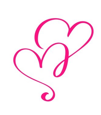 Kırmızı vektör Sevgililer günü el çizilmiş kaligrafi iki kalp bir çift gördüm. Hat yazı illüstrasyon. Tatil tasarım öğesi Sevgililer. Web, Düğün ve yazdırma için simge aşk dekor. İzole