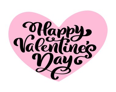 Hat ifade Happy Valentine s pembe kalp günde. Vektör yazı Sevgililer günü el çekilmiş. Kalp tatil kroki doodle tasarım Sevgililer kartı. dekor web, Düğün ve yazdırma için seviyorum. İzole