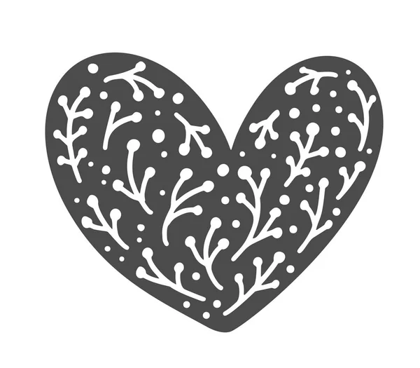 Σκανδιναβική καρδιά Velentines μέρα χέρι με στολίδι άνθηση εικονίδιο σιλουέτα. Διάνυσμα απλό περίγραμμα Αγίου Βαλεντίνου σύμβολο. Απομονωμένη στοιχείο του σχεδιασμού για το web, Νυφικά και εκτύπωσης — Διανυσματικό Αρχείο