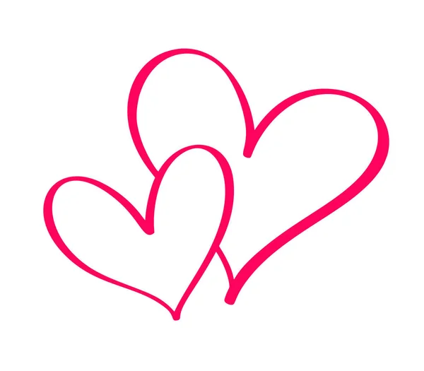カップル赤ベクトル バレンタインデー手描画カリグラフィ 2 心。書道の文字イラストです。休日のデザイン要素のバレンタイン。結婚式や印刷、web のアイコン愛の装飾。分離されました。 — ストックベクタ