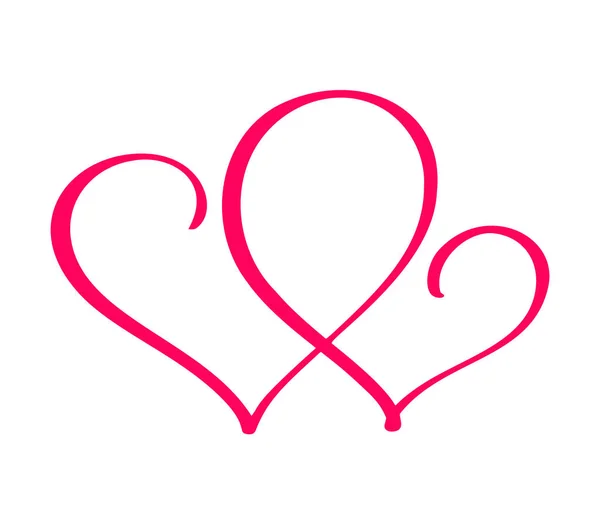 Pár červený vektor valentinky den ruka vykreslen kaligrafické dvě srdce. Kaligrafie písma ilustrace. Holiday Design prvek valentine. Ikona lásky výzdoba pro web, svatbě a tisku. Izolovaný — Stockový vektor