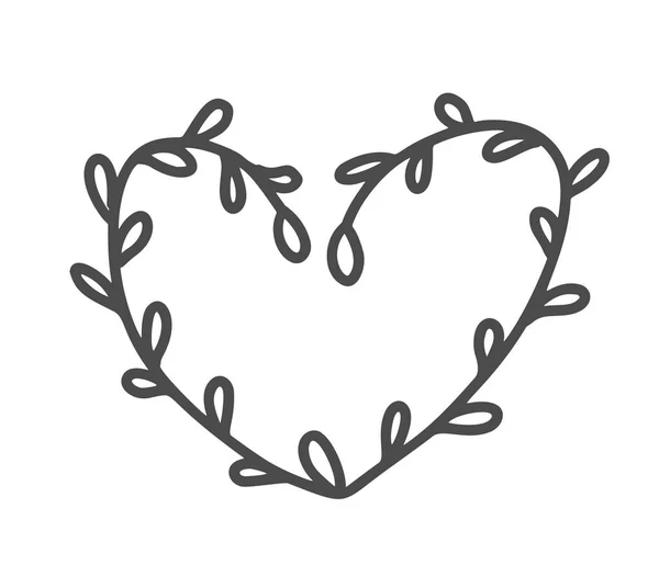 Σκανδιναβική καρδιά Velentines μέρα χέρι με στολίδι άνθηση εικονίδιο σιλουέτα. Διάνυσμα απλό περίγραμμα Αγίου Βαλεντίνου σύμβολο. Απομονωμένη στοιχείο του σχεδιασμού για το web, Νυφικά και εκτύπωσης — Διανυσματικό Αρχείο