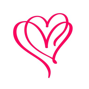 Çift monoline kırmızı vektör Sevgililer günü el çizilmiş kaligrafi iki kalpler. Hat yazı illüstrasyon. Tatil tasarım öğesi Sevgililer. Web, Düğün ve yazdırma için simge aşk dekor. İzole