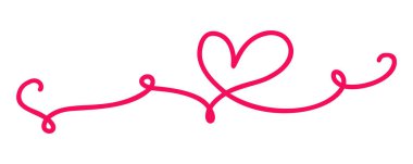 monoline kırmızı vintage vektör Sevgililer günü el kaligrafi iki çizilen kalpler. Hat yazı illüstrasyon. Tatil tasarım öğesi Sevgililer. Simge aşk dekorasyonu için web, Düğün ve yazdırma