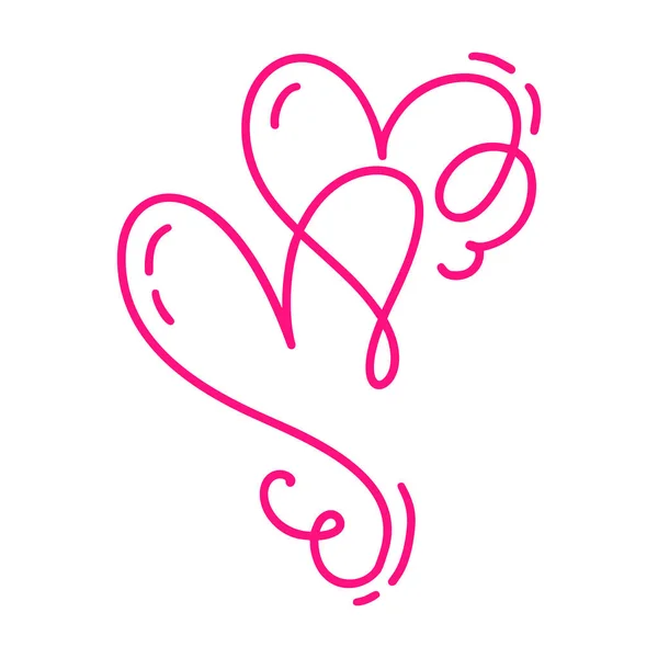 Par enda typ röda vektor alla hjärtans dag Hand dras kalligrafiska två hjärtan. Kalligrafi bokstäver illustration. Holiday Design element valentine. Ikonen kärlek inredning för webben, bröllop och print. Isolerade — Stock vektor