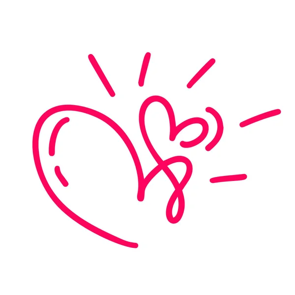Çift monoline kırmızı vektör Sevgililer günü el çizilmiş kaligrafi iki kalpler. Hat yazı illüstrasyon. Tatil tasarım öğesi Sevgililer. Web, Düğün ve yazdırma için simge aşk dekor. İzole — Stok Vektör