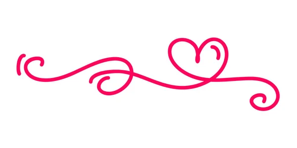 MonoLine czerwony vintage wektor Walentynki ręcznie rysowane kaligraficzny dwa serca. Ilustracja kaligrafia napis. Holiday Design element valentine. Ikona stylu miłości dla sieci web, ślub i drukowania — Wektor stockowy
