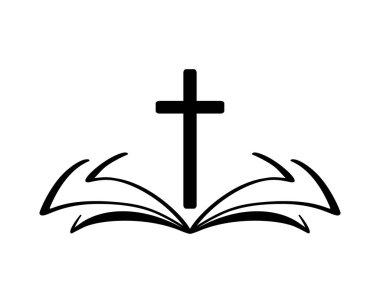 Christian Logo vektör Illustration. Amblemi ile çapraz ve Kutsal İncil. Dini topluluk. Tasarım öğesi için poster, logo, rozet, işareti