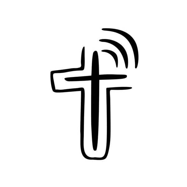 Ilustração vetorial do logotipo cristão. Emblema com o conceito de Cruz com a vida religiosa da comunidade. Elemento de design para cartaz, logotipo, crachá, sinal —  Vetores de Stock