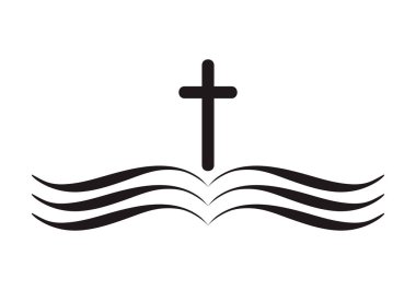 Christian Logo vektör Illustration. Amblemi ile çapraz ve Kutsal İncil. Dini topluluk. Tasarım öğesi için poster, logo, rozet, işareti