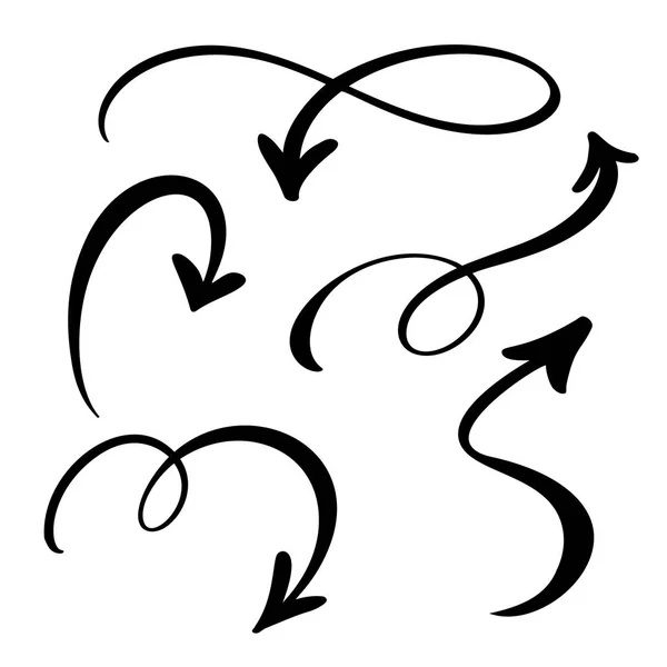 Abstraktní vektor šipky sada. Doodle ručně vyrobené styl značky. Izolované skica ilustrace pro poznámky, podnikatelský plán, grafická prezentace — Stockový vektor