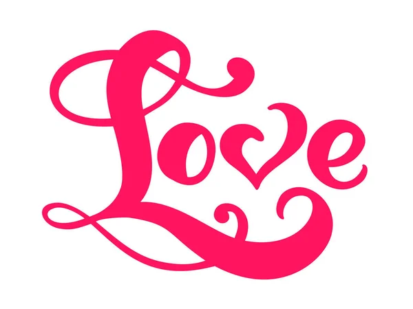Rode Kalligrafie Woord Liefde Vector Valentijnsdag Met Hand Getekend Heart — Stockvector