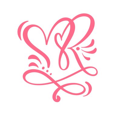 İki sevgilisi kaligrafi kalp. El yapımı vektör hat. Dekor için tebrik kartı, kupa, Fotoğraf bindirmeleri, tişört baskı, el ilanı, afiş tasarımı