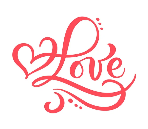 Rode kalligrafie woord liefde. Vector Valentijnsdag met de hand getekend. Heart Holiday Design valentijnskaart. love decor voor web, bruiloft en print. Afzonderlijke illustratie — Stockvector