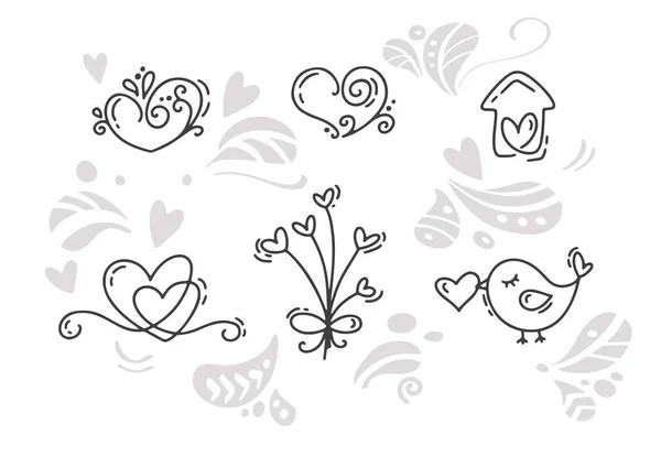 벡터 monoline 발렌타인 손으로 그린 요소입니다. 해피 발렌타인 데이 하루. 휴일 스케치 낙서 디자인 카드 마음으로. 웹, 결혼식 및 인쇄에 대 한 절연된 그림 장식 — 스톡 벡터