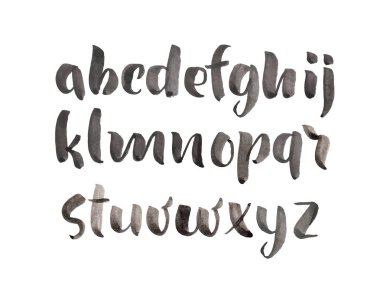 Vektör fırça tarzı el alfabesi çizilmiş suluboya yazı tipi. Hat özel tipografi Tasarım Logo veya afiş, davetiye, vs. İzole el yazısı fırça tarzı modern cursive yazı tipi