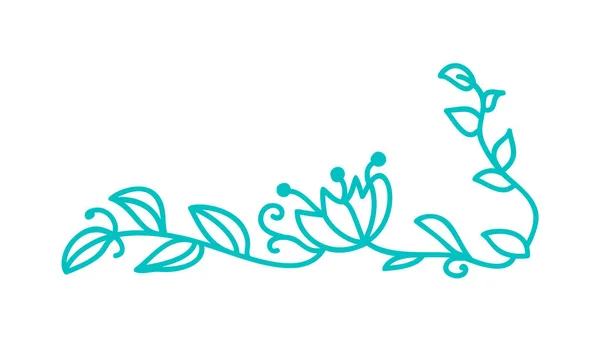 Turquesa monolina povo escandinavo florescer vetor com folhas e flores. Cantos e divisores para Dia dos Namorados, casamento, cartão de felicitações de aniversário —  Vetores de Stock