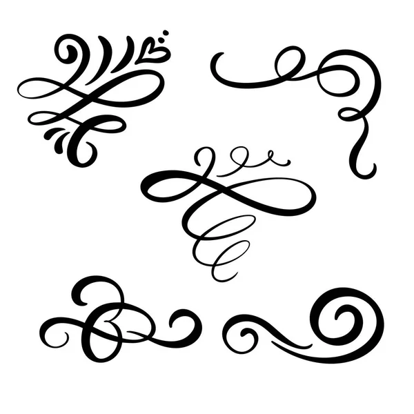 Set of vector vintage line elegant dividers and separators, swirl and corner decorative ornaments. Floral line filigree design elements. Flourish curl elements for invitation or menu page illustration — Stock Vector